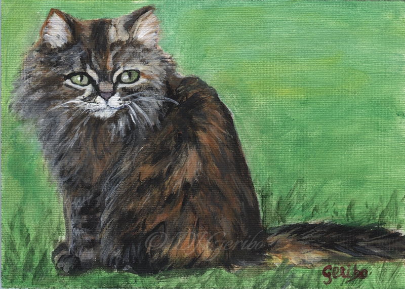 Ginger the cat acrylic painting by DJ Geribo