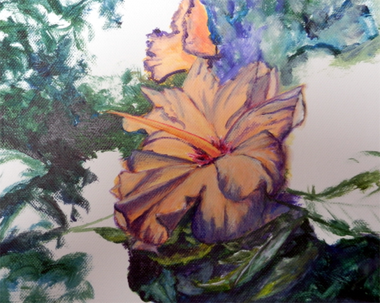hibiscus painting in progress by artist dj geribo