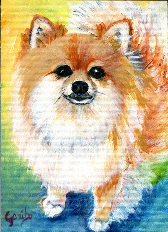 kitsune pomeranian acrylic painting